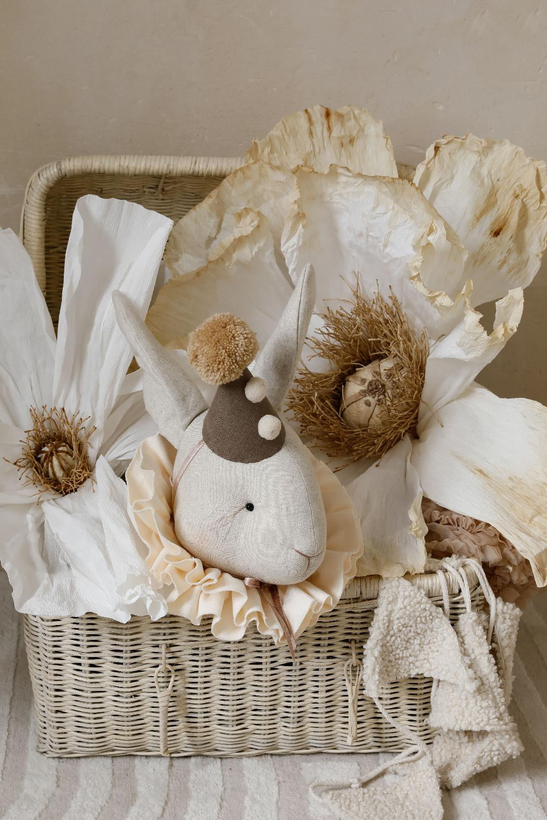 Linen Rabbit Wall Hanging - Brown Cap