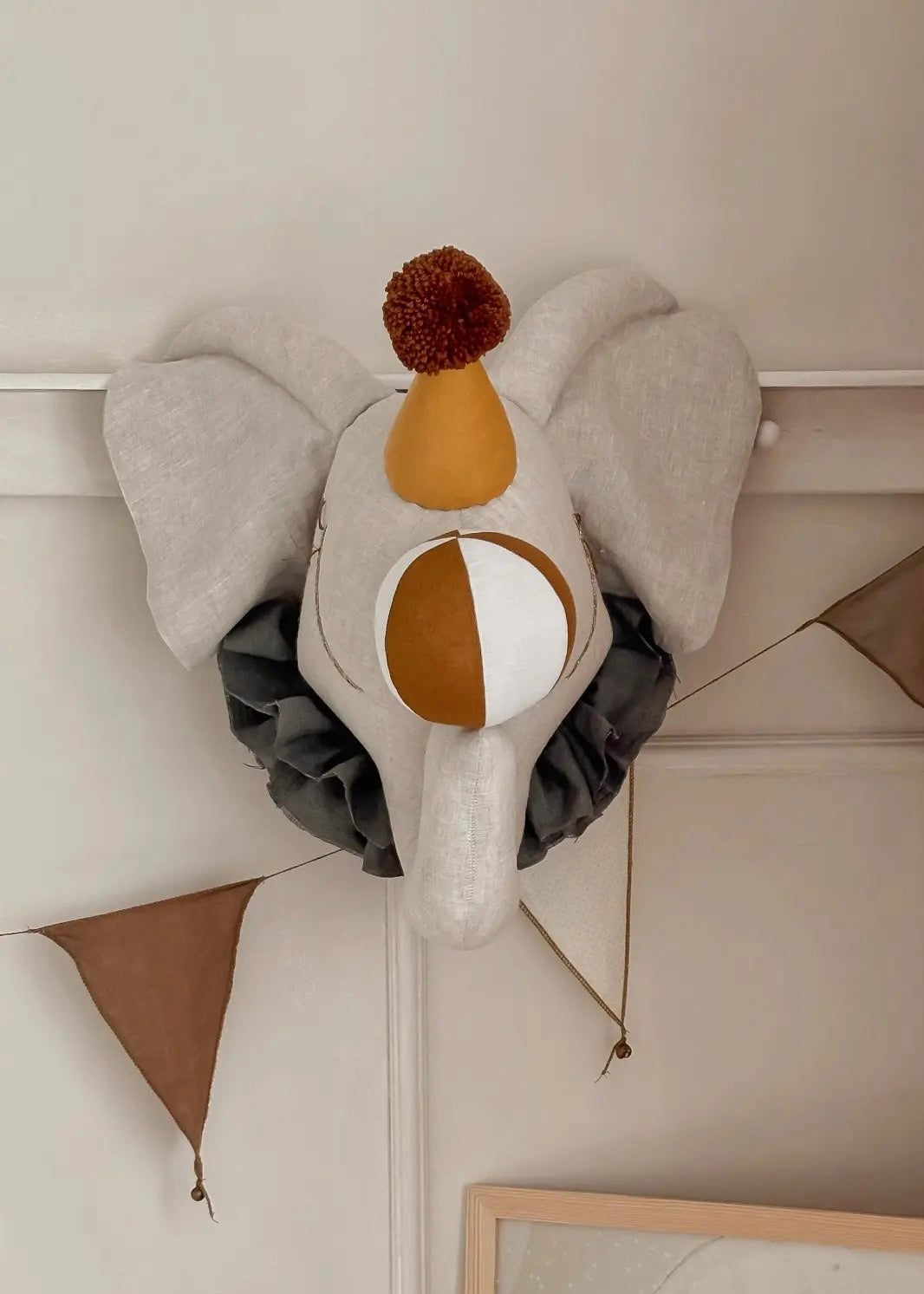 PRE-ORDER | Standard size Linen Circus Elephant with Cap | Children's Decor