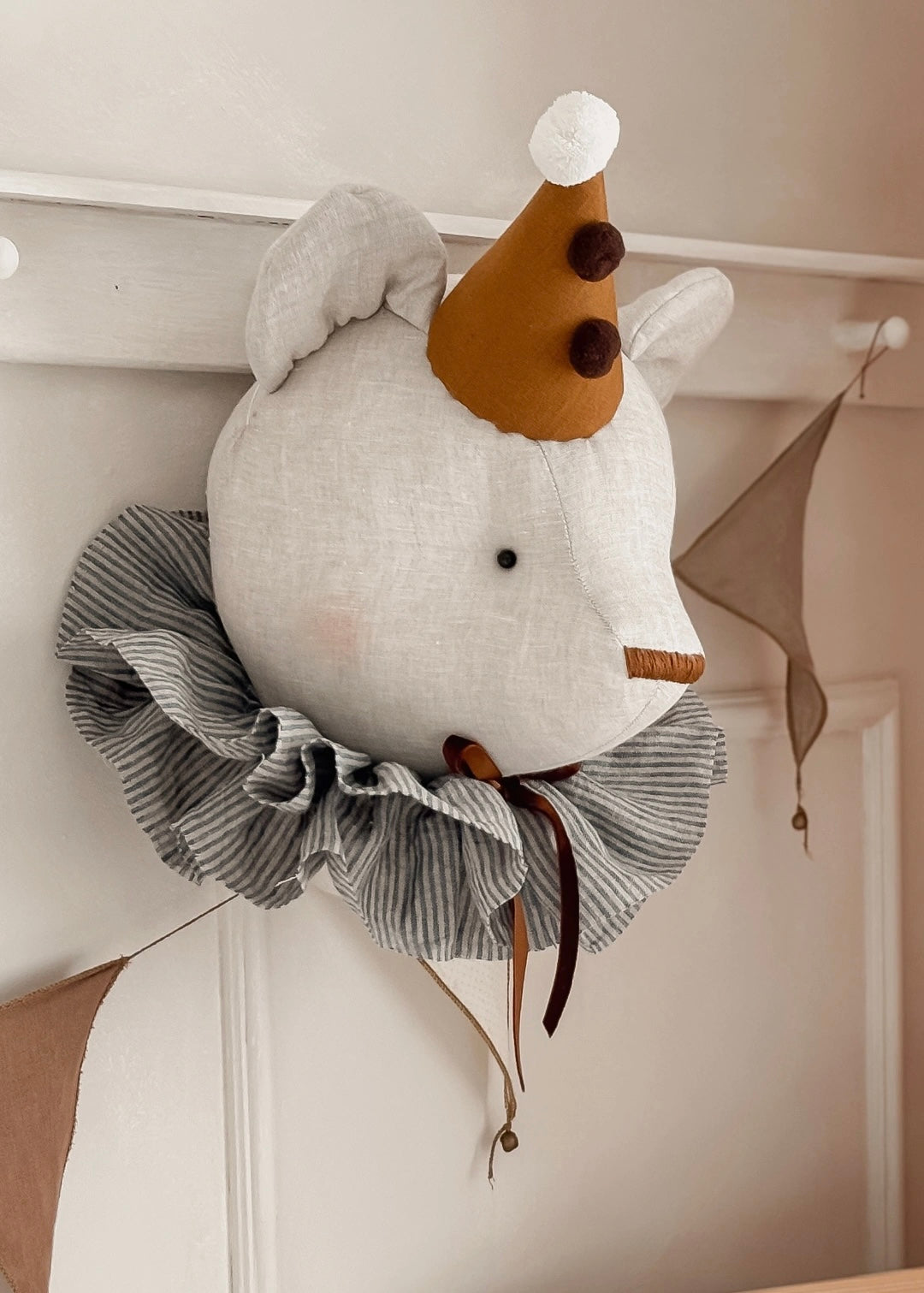Linen Bear Wall Hanging - Mustard Cap