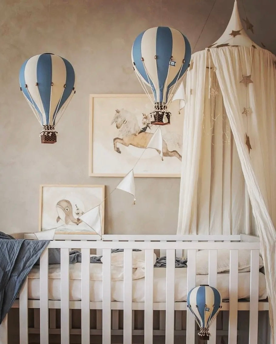 Small - SB745 Marine Blue & Off White Hanging Hot Air Balloon