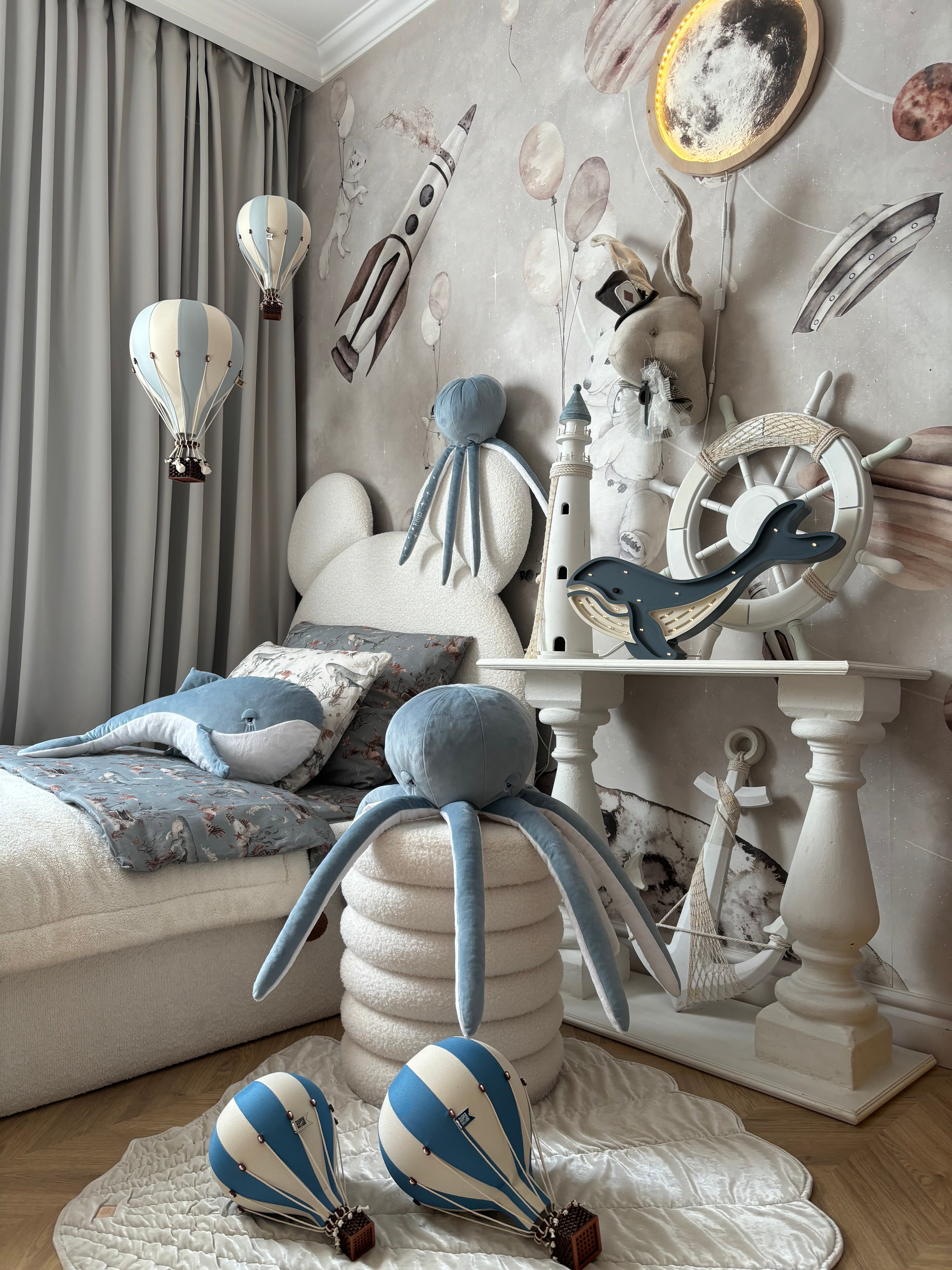 Small - SB739 Cloud Blue & Off White Decorative Hot Air Balloon