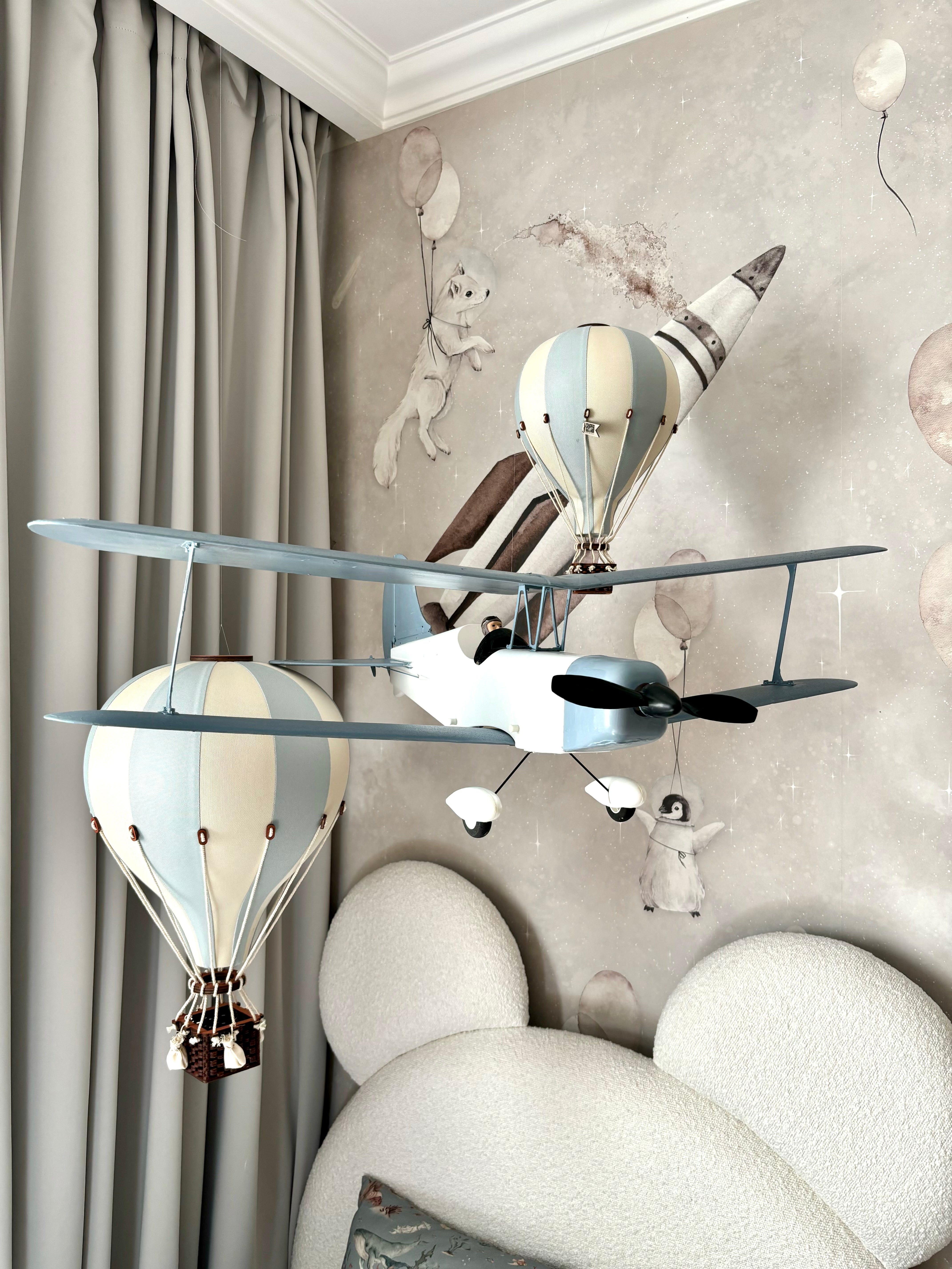 Small - SB739 Cloud Blue & Off White Decorative Hot Air Balloon