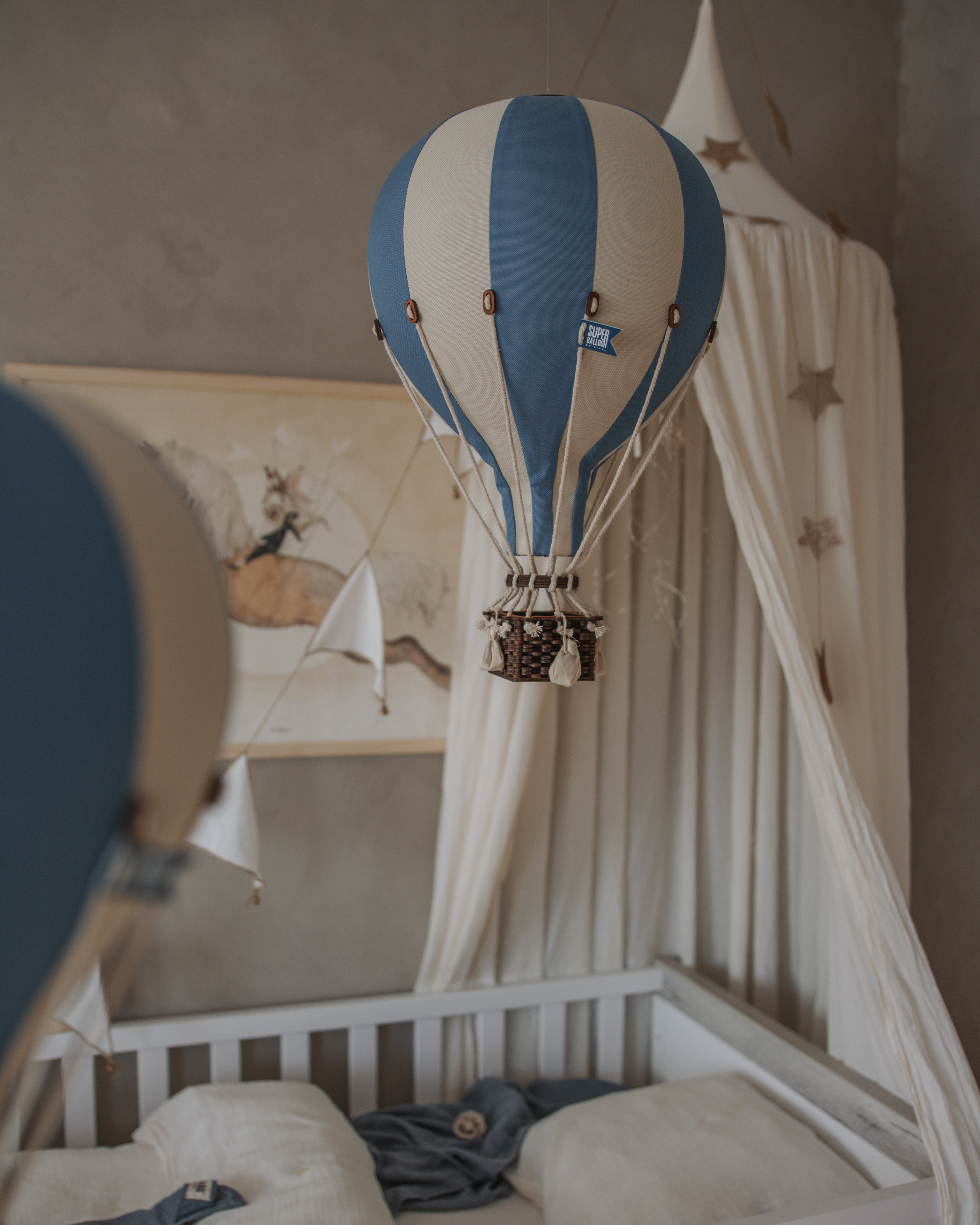 Small - SB745 Marine Blue & Off White Hanging Hot Air Balloon